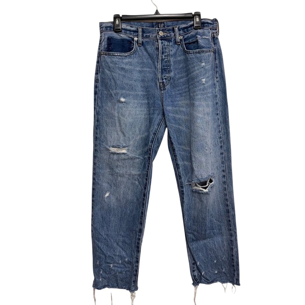 Gap Boyfriend Jeans Women 6 28R Distressed Raw Hem Medium Wash Denim